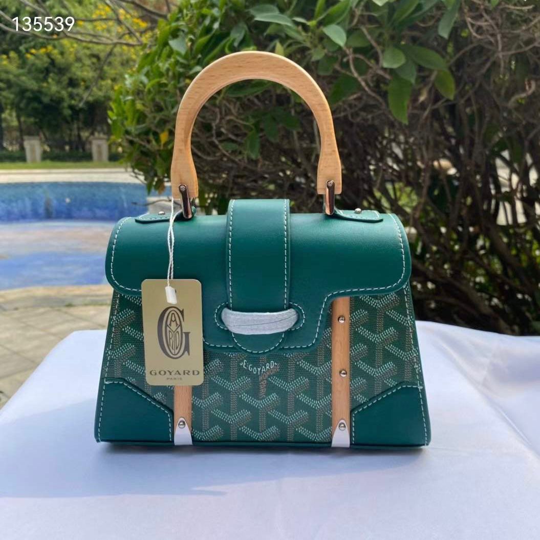 Goyard Green Coated Canvas and Leather Saigon Top Handle Bag Goyard